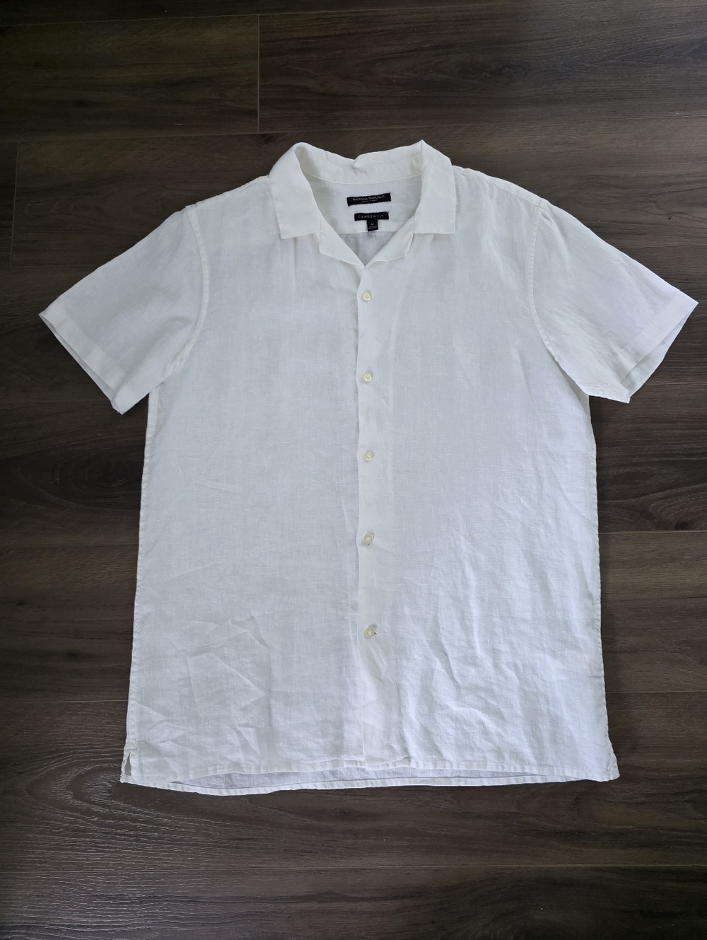 Banana Republic White Short-Sleeve Linen Button-Down Shirt Size Medium